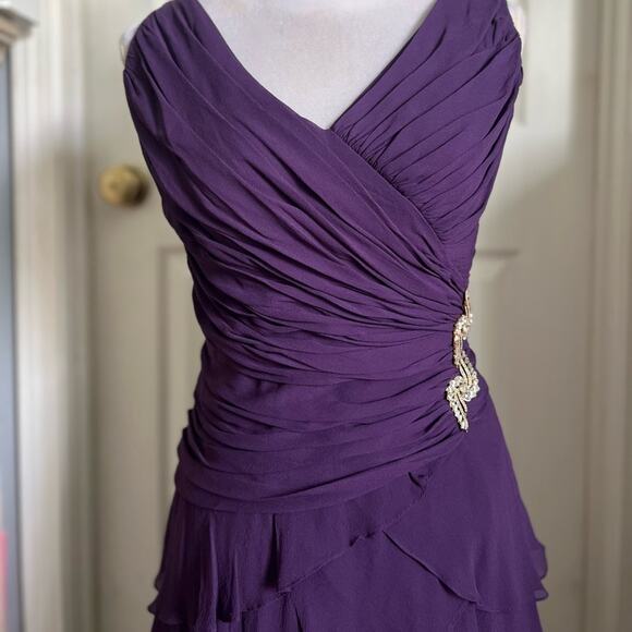 Tadashi Shoji Vintage 90s Silk Chiffon Tiered Ruched Evening Gown Dress - Picture 7 of 7